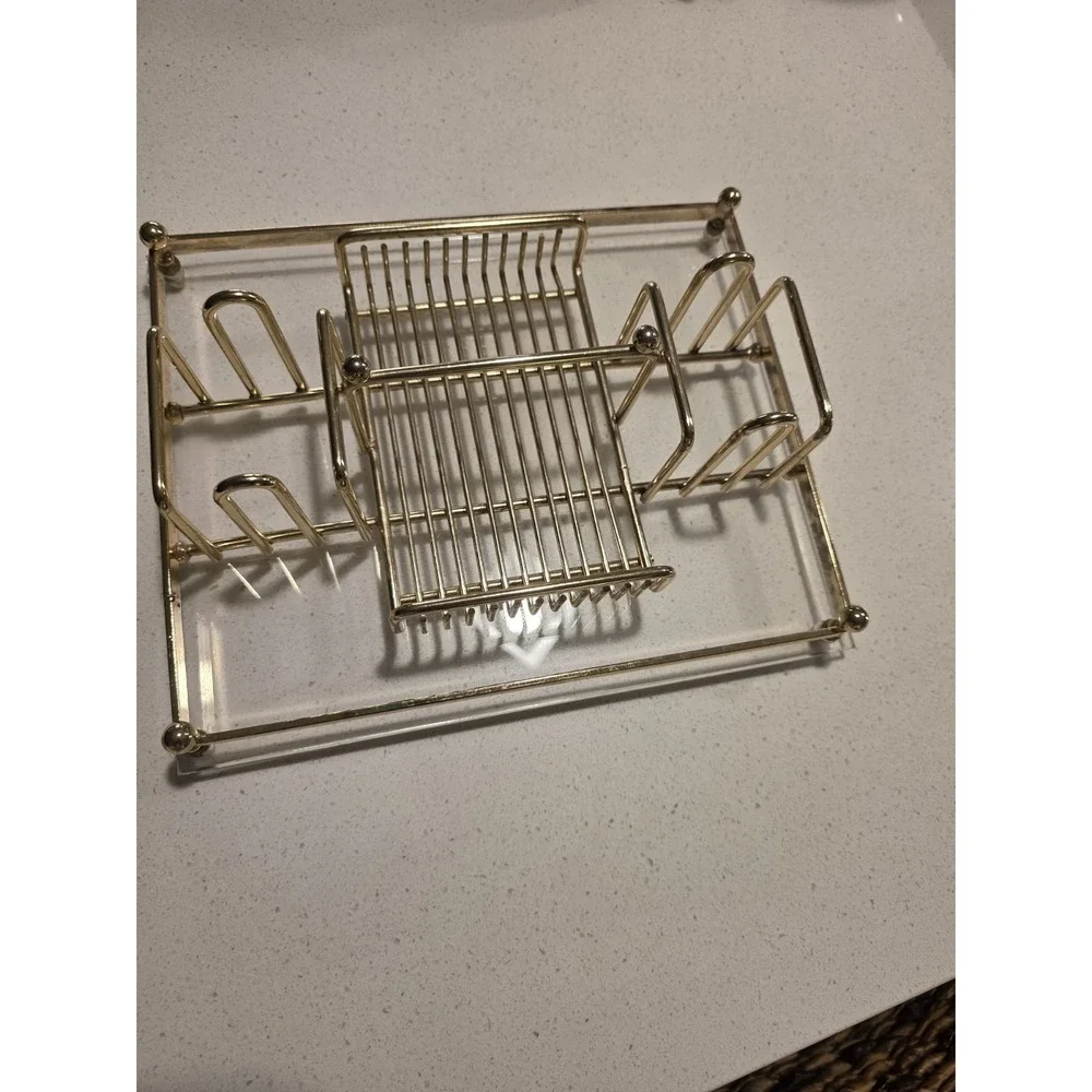 Vintage‎ MCM Gold Tone Metal & Lucite MAKE-UP Silverware Buffett Caddy Tray